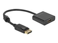 Video adaptér - DisplayPort s kolíkmi (samec) s jazýčkom do HDMI so zdierkami (samica) - 20 cm - čierna - aktívny, podpora 4K30Hz