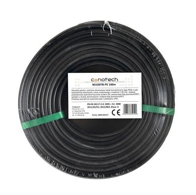 Koaxiálny kábel CONO-TECH RG6 NS100TRI 1mm CU, Trishield, PE, 6,8 mm, 100m čierny