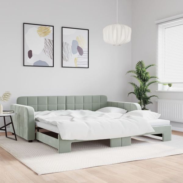 vidaXL Denná posteľ s rozkladacou posteľou bledosivá 100x200 cm zamat
