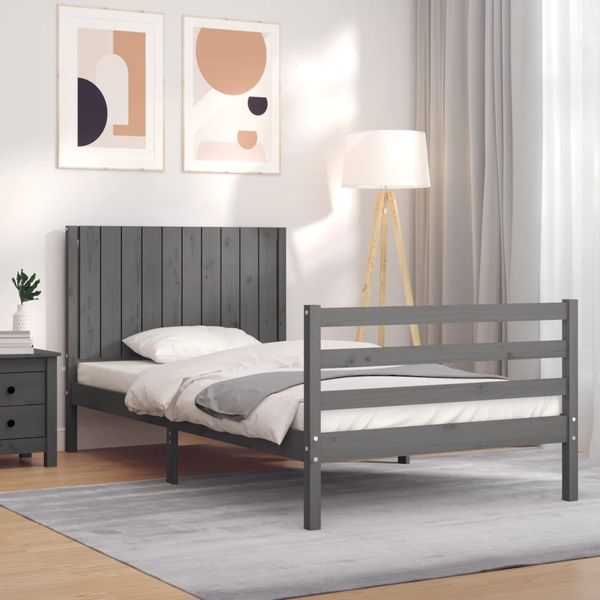 vidaXL Rám postele s čelom sivý 100x200 cm masívne drevo