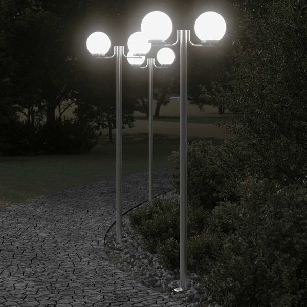 vidaXL Vonkajšie stojace lampy 3ks strieborné 215cm nehrdzavejúca oceľ