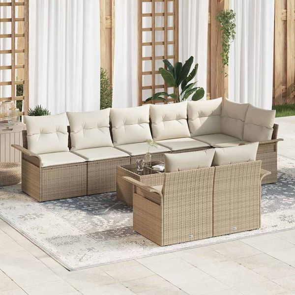 vidaXL Súprava záhradných pohoviek s úložiskom 9 pcs Béžová polyratan