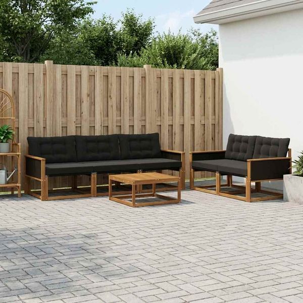 vidaXL Záhradná súprava gaučov s vankúšom 6 pcs Prírodná a čierna