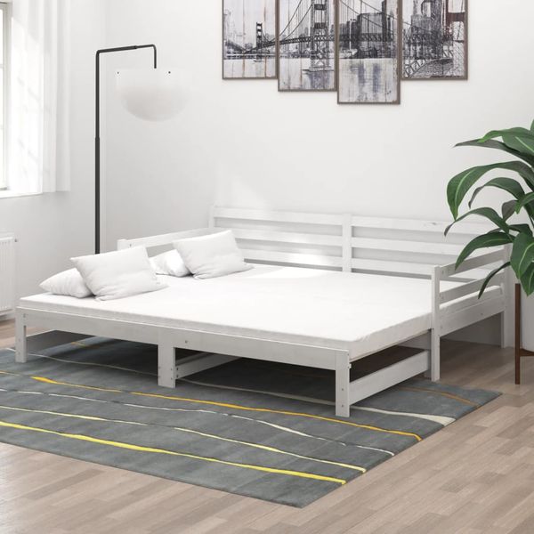 vidaXL Rozkladacia denná posteľ 2x(90x200) cm, biela, borovicový masív