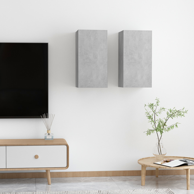 vidaXL | Nástenný TV kabinet | 2 pcs Betónová šedá 31 x 30 x 60 cm