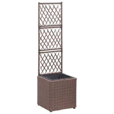 vidaXL Vyvýšený záhon+mriežka, 1 nádoba 30x30x107 cm, polyratan, hnedý