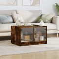 vidaXL Konferenčný stolík sklenené dvierka dymový dub 68x50x42 cm