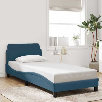 vidaXL Rám postele s čelom Dover modrý 90x190 cm zamat