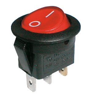 Prepínač kolískový okrúhly priechodný  2pol./3pin  ON-OFF 250V/6A červený