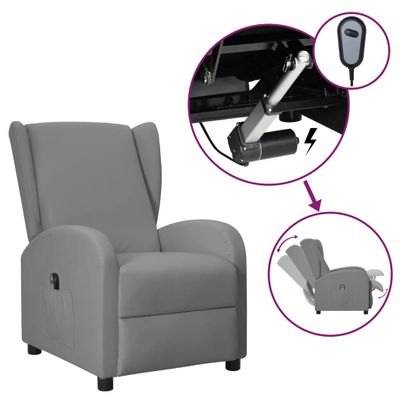 vidaXL Elektrické sklápacie kreslo ušiak, sivé, umelá koža