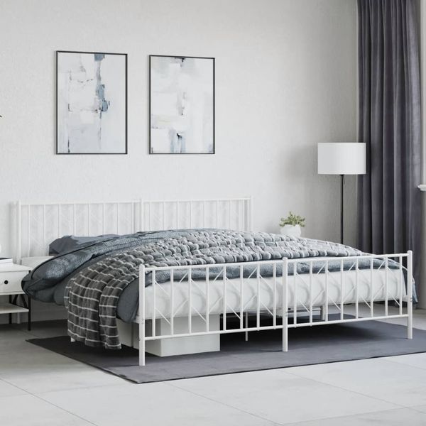 vidaXL Kovový rám postele s predným a zadným čelom biely 200x200 cm