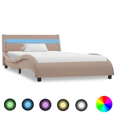 vidaXL Posteľný rám s LED, kapučínová farba, umelá koža 90x200 cm