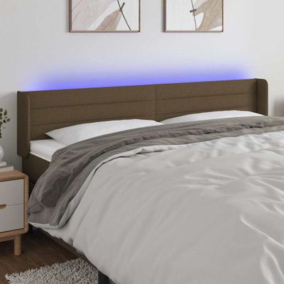 vidaXL Čelo postele s LED tmavohendé 163x16x78/88 cm látka
