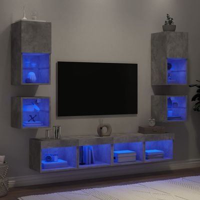 vidaXL 8-dielne TV nástenné skrinky s LED betónovo sivé kompozit.drevo