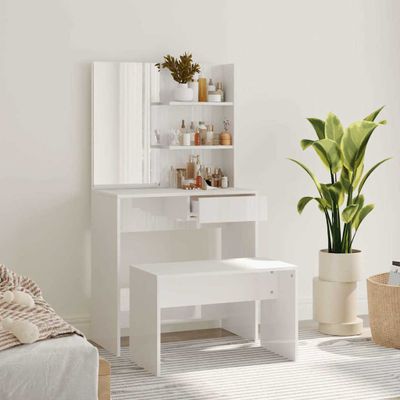 vidaXL Sada toaletného stolíka lesklá biela 74,5x40x141 cm