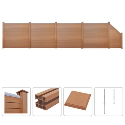vidaXL Oplotenie 4 štvorcové 1 šikmý panel drevoplast 799x187 cm hnedé