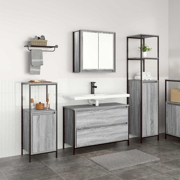 vidaXL Sada kúpeľňového nábytku 3 pcs Sivý Sonoma Kompozitné drevo