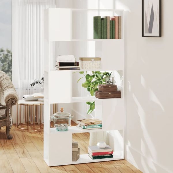 vidaXL Knižnica/deliaca stena lesklá biela 80x24x155 cm drevotrieska