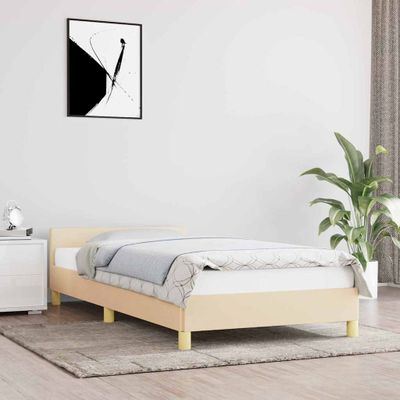 vidaXL Posteľný rám s čelom bez matraca krémový 90x190 cm látka