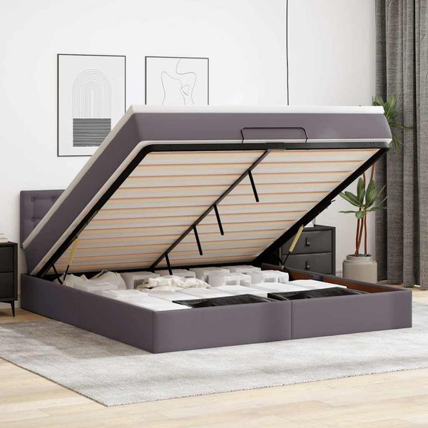 VidaXL Osmanská posteľ s matracmi a LED sivá 160x200 cm umelá koža