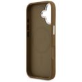 Puzdro Guess Case Magsafe PU Leather s trojuholníkovým logom a strieborným kovovým rámom fotoaparátu pre iPhone 17 hnedá