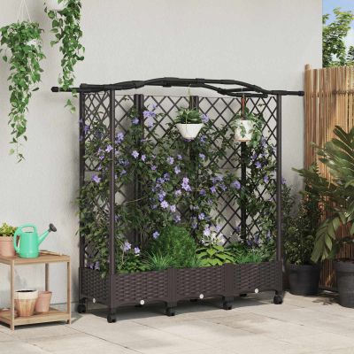 vidaXL Vyvýšený záhon s mriežkou a strechou Hnedá 163 x 40 x 129 cm PP