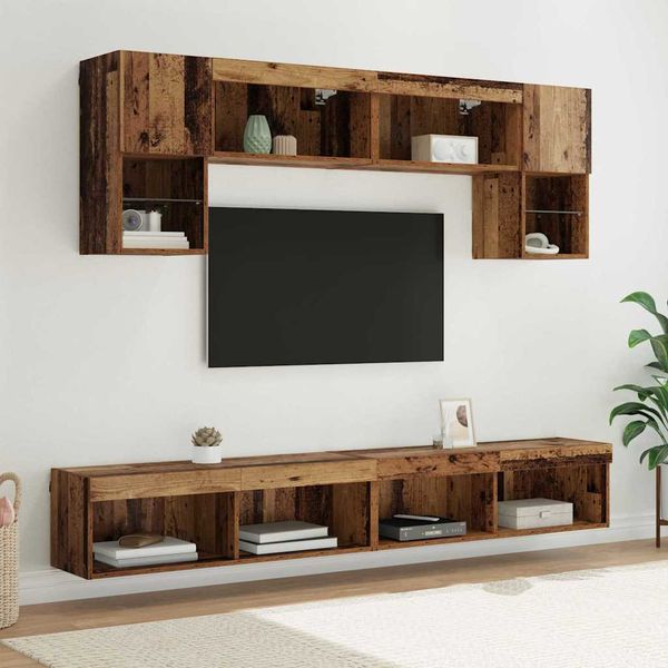 vidaXL TV nástenné jednotky s LED 6 pcs Staré drevo Kompozitné drevo
