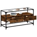 vidaXL TV skrinka sklenená doska dymový dub 98x35x51 cm kompoz. drevo