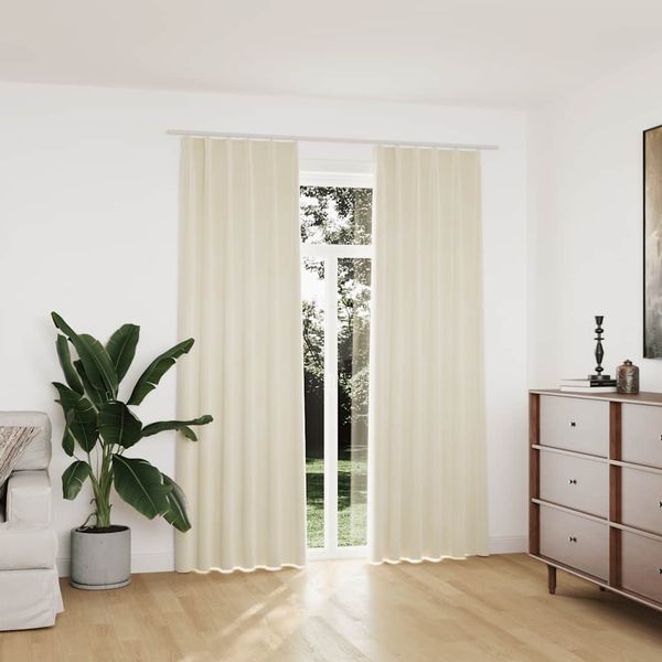 vidaXL Zatemňovacie závesy 2 ks s háčikmi, zamat, krémové 140x225 cm