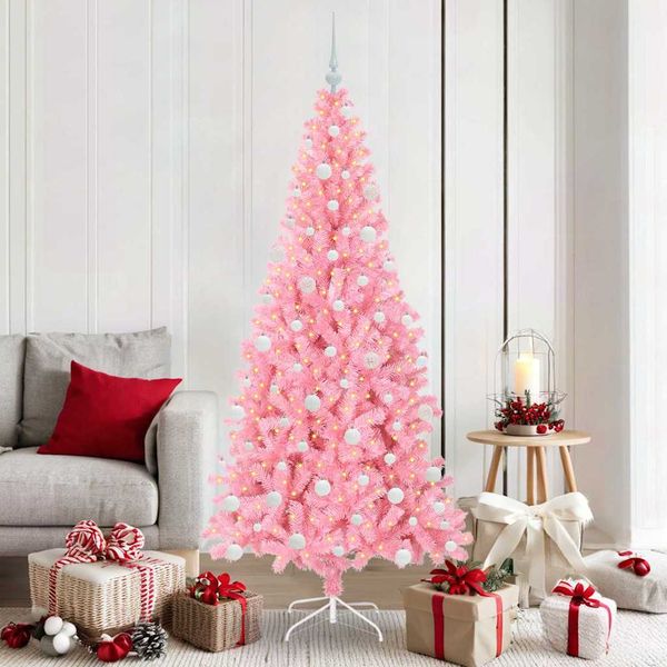 vidaXL Vianočný stromček s 300 LED-i so stojanom Ružová 180 cm PVC