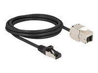 Sieťový predlžovací kábel - RJ-45 (M) do RJ-45 (F) keystone - 2 m - S/FTP - CAT 6a - čierna