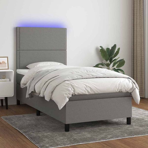 vidaXL Posteľ boxsping s matracom a LED tmavosivá 80x200 cm látka