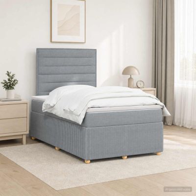 vidaXL LED boxspring posteľ s matracom Svetlosivá 120 x 190 cm Látka