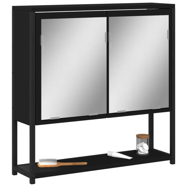 vidaXL Kúpeľňová skrinka so zrkadlom čierna 60x16x60cm kompozit. drevo