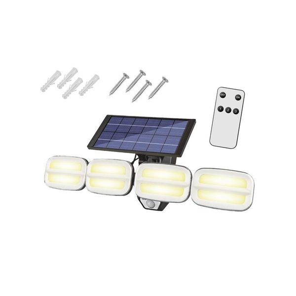 Solárne nástenné svietidlo s nastavením a diaľkovým ovládaním 8 LED COB 800lm PIR IP65 4800mAh
