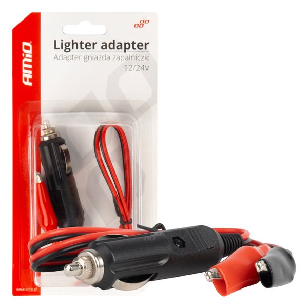 Adaptér do zásuvky zapaľovača s krokodílkovým výstupom 12V 24V 60cm AMIO-03802