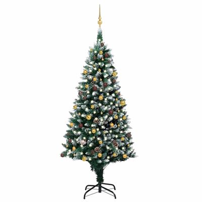 vidaXL Umelý vianočný stromček s LED a setom gulí a šiškami 240 cm