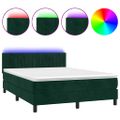 vidaXL Posteľný rám boxsping matrac a LED tmavozelený 140x200 cm zamat