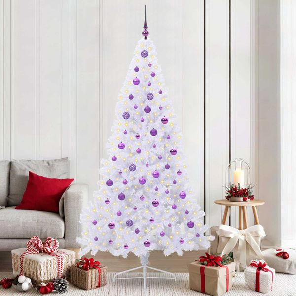 vidaXL Umelý vianočný stromček s 300 LED-i Biela 210 cm PVC a oceľ