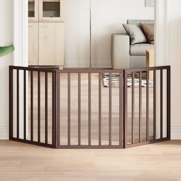 vidaXL Brána pre psa skladacia 3 panely hnedá 150 cm topoľové drevo