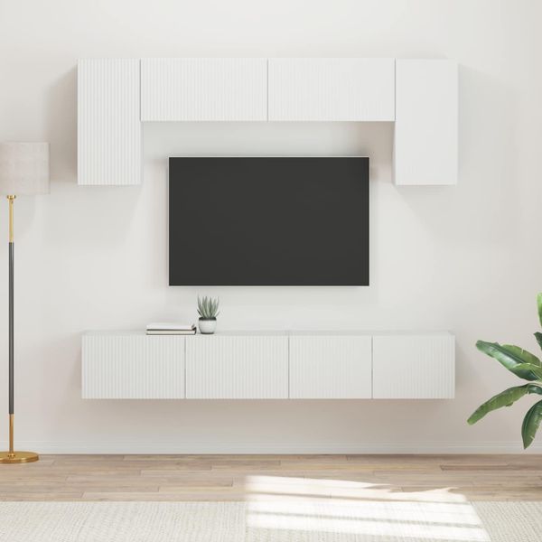 vidaXL Zostava TV skriniek Nástenný 4 pcs Biela Kompozitné drevo