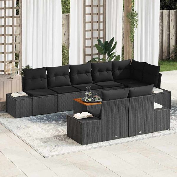vidaXL Súprava záhradných pohoviek s úložiskom 9 pcs Čierna