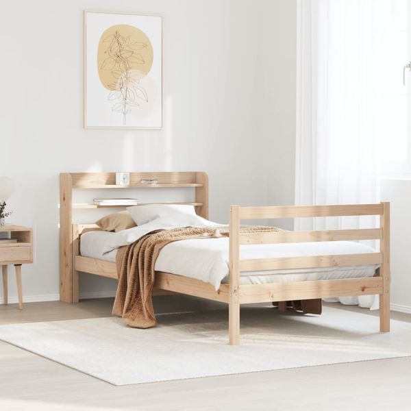 vidaXL Posteľný rám s čelom biely 75x190 cm borovicový masív