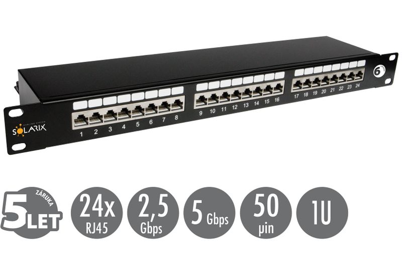 19'' patch panel Solarix 24 x RJ45 CAT6 STP čierny 1U SX24-6-STP-BK