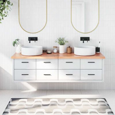 vidaXL Kúpeľňová doska bledohnedá 180x40x(2-4) cm ošetrený masív