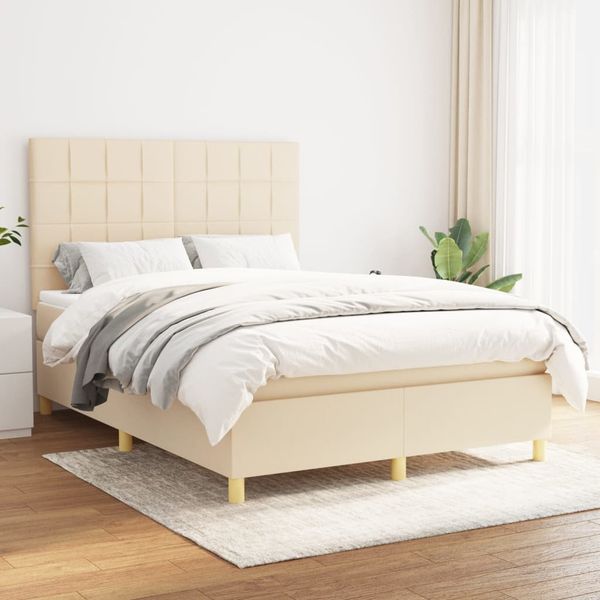 vidaXL Boxspring posteľ s matracom krémový 140x190 cm látka