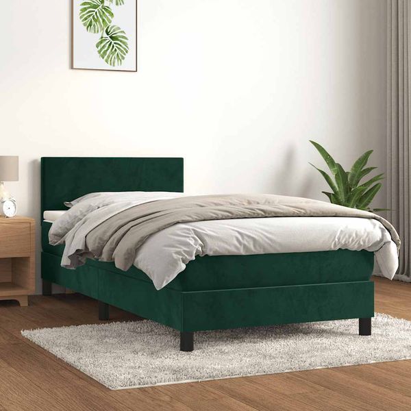 vidaXL Posteľný rám boxsping s matracom tmavozelený 90x200 cm zamat