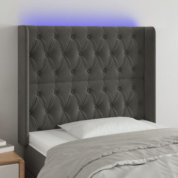 vidaXL Čelo postele s LED tmavosivé 93x16x118/128 cm zamat