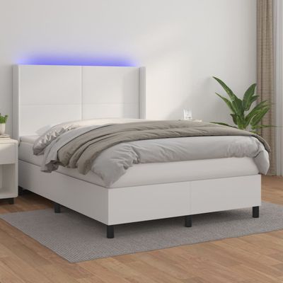 vidaXL Boxspring posteľ s matracom a LED biela 140x190 cm umelá koža