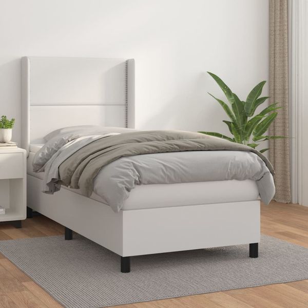 vidaXL Boxspring posteľ s matracom biela 100x200 cm umelá koža
